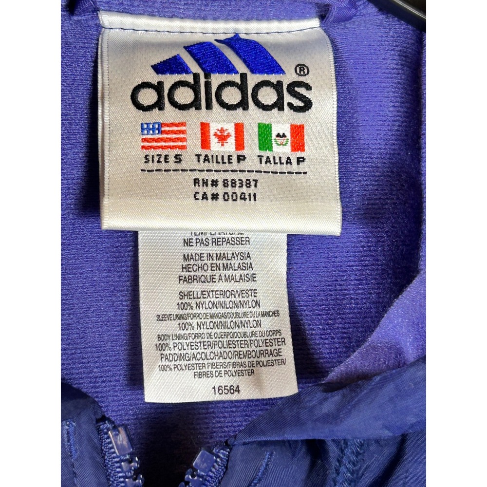 Vintage hooded‎ nylon Adidas women's  Jacket Full Zip Purple Three Stripe - Picture 2 of 14